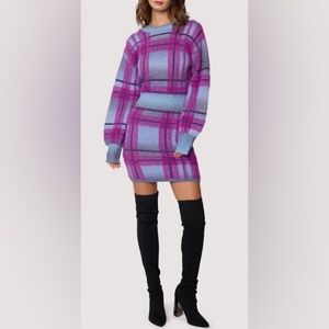 [NWT] $109 LOST + WANDER Constanza Fuzzy Plaid long sleeve sweater dress. Size S